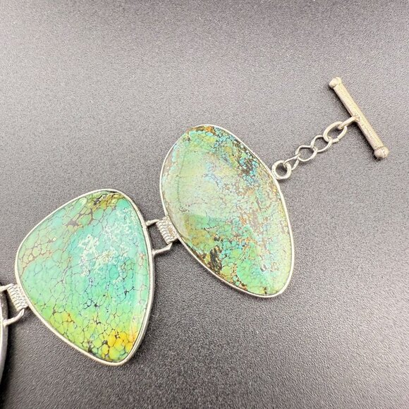 Chunky Green Turquoise Gemstone Bracelet With Toggle Clasp & Adjustable Chain Li - Picture 2 of 5